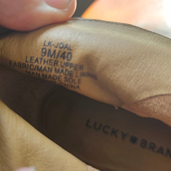 Lucky Brand Joal Tan Suede Peep Toe open V-Cut Block Heel Booties womens 9M/40 - Picture 8 of 10